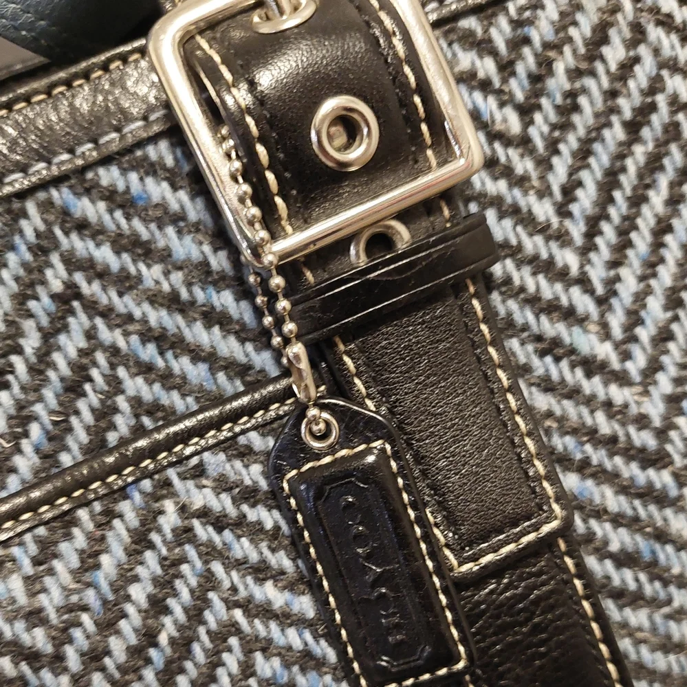 COACH Hampton Wool Tweed Herringbone Tote Shoulder Bag